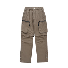 Brown Detachable Leg 3D Cargo Pocket Snap Leg Pants