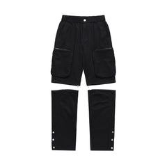 Black Detachable Leg 3D Cargo Pocket Snap Leg Pants