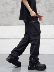 Black Detachable Leg 3D Cargo Pocket Snap Leg Pants