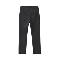 Black Drawstring Waist Zip Split Hem Linen Pants