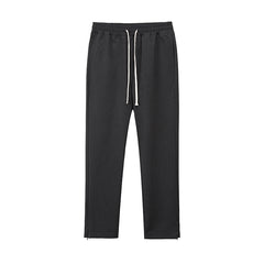 Dark Grey Drawstring Waist Zip Split Hem Linen Pants