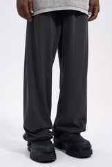 Black Drawstring Waist Wide Leg Twill Pants