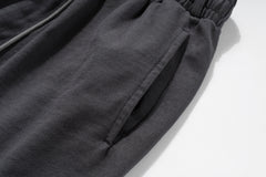 Black Drawstring Waist Wide Leg Twill Pants