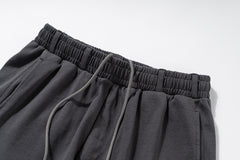 Black Drawstring Waist Wide Leg Twill Pants