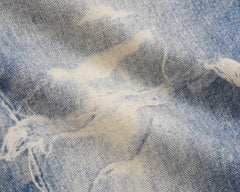 Blue Digital Washed & Distressed Print Wide Leg Denim