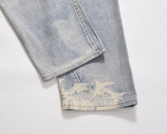 Blue Digital Washed & Distressed Print Wide Leg Denim