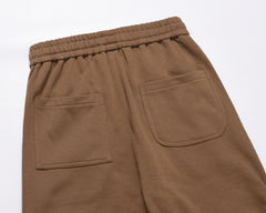 Brown Drawstring Waist Double Knee Pleat Sweatpants