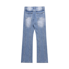 Light Blue Worn In Wash Seam Stripe Flare Leg Denim