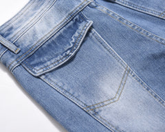 Light Blue Worn In Wash Seam Stripe Flare Leg Denim