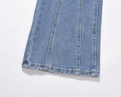 Light Blue Worn In Wash Seam Stripe Flare Leg Denim