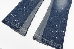 Blue Worn In Wash Ink Splash Flare Leg Denim