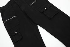 Black Multi-Pocket Rear Leg Zip Stacked Flare Leg Denim