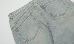 Light Blue Vintage Wash Diagonal Stitch Reinforced Seam Stacked Flare Leg Denim