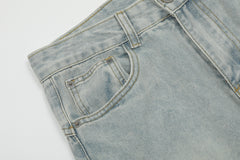 Light Blue Vintage Wash Diagonal Stitch Reinforced Seam Stacked Flare Leg Denim