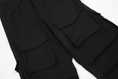 Black 3D Knee Gusset Cargo Wide Leg Twill Pants