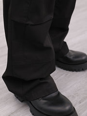 Black 3D Knee Gusset Cargo Wide Leg Twill Pants