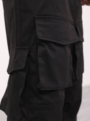 Black 3D Knee Gusset Cargo Wide Leg Twill Pants