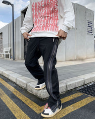 Black Diagonal Zip Nylon Pants
