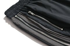 Black Diagonal Zip Nylon Pants