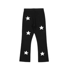 Black & White Star Patched Stacked Flare Leg Denim