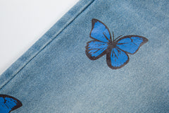 Light Blue Butterfly Print Slim Leg Denim