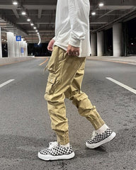 Khaki Dual 3D Tie Zip & Snap Cargo Twill Pants