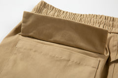 Khaki Dual 3D Tie Zip & Snap Cargo Twill Pants