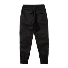 Black Dual 3D Tie Zip & Snap Cargo Twill Pants