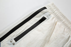 White & Navy Colorblock Side Zip Pants