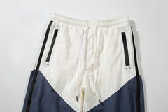 White & Navy Colorblock Side Zip Pants