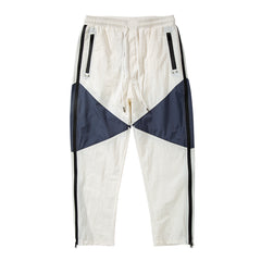 White & Navy Colorblock Side Zip Pants