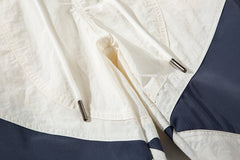 White & Navy Colorblock Side Zip Pants