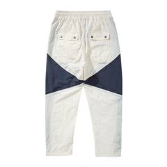 White & Navy Colorblock Side Zip Pants