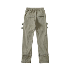 Olive Green Multi-Pocket Zip Pack Twill Pants