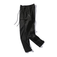 Black Flap Pocket Dual Side Zip Nylon Pants