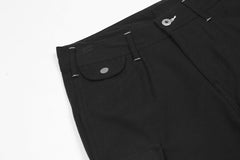 Black Snap Cargo Pocket Twill Pants