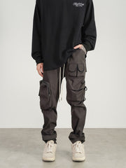 Dark Grey Velcro Multi-Pocket Zip & Clasp Twill Pants