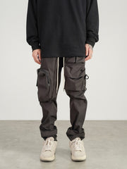 Dark Grey Velcro Multi-Pocket Zip & Clasp Twill Pants
