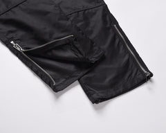 Black & Green Dual Layer Zip Nylon Pants