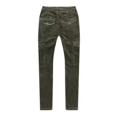 Army Green Zip Flare Leg Cargo Corduroy Pants