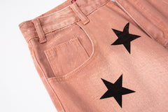 Pink Star Patch Stacked Straight Leg Denim