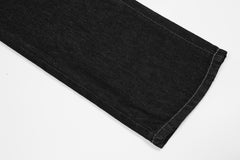 Black Batted Up Print Straight Leg Denim