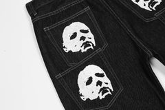 Black Batted Up Print Straight Leg Denim