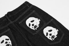 Black Batted Up Print Straight Leg Denim