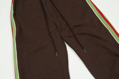 Brown Suede Multi-Color Stripe Stacked Wide Leg Sweatpants