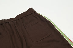 Brown Suede Multi-Color Stripe Stacked Wide Leg Sweatpants