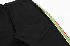 Black Suede Multi-Color Stripe Stacked Wide Leg Sweatpants