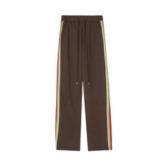 Brown Suede Multi-Color Stripe Stacked Wide Leg Sweatpants