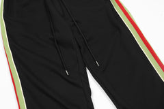 Black Suede Multi-Color Stripe Stacked Wide Leg Sweatpants