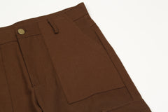Brown Snap Pocket Ruched Side Tie Twill Pants